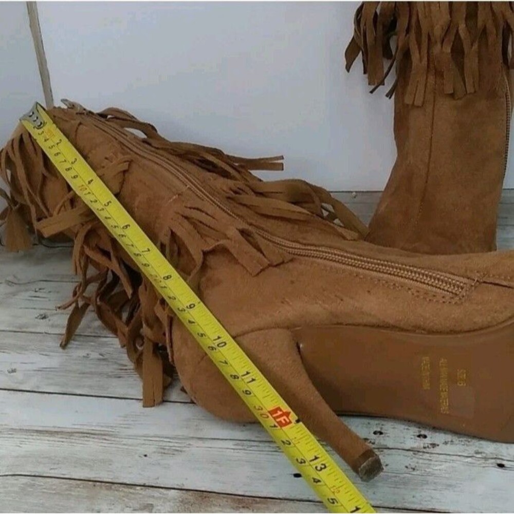 Charlotte russe women's Fringed Pointed toe Brown suede Boots High heel Sz 6 - Picture 8 of 9